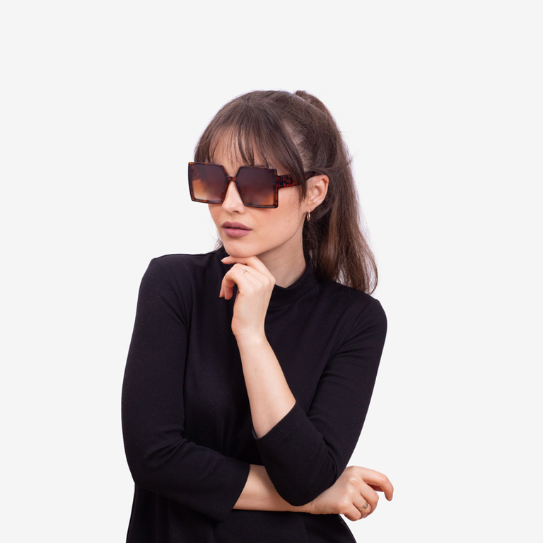 Ochelari de soare pătrați maro cu imprimeu leopard - Accesorii