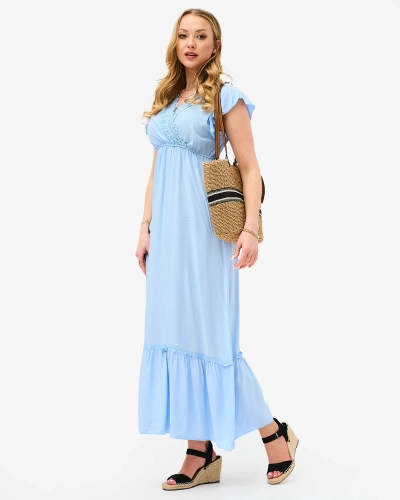 Rochie lungă albastră de damă cu dantelă - Îmbrăcăminte