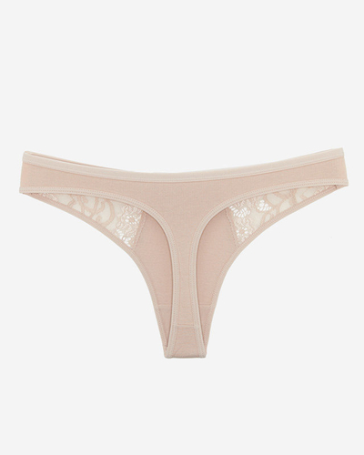 Tanga de dama din bumbac bej cu dantela decorativa - Lenjerie intima