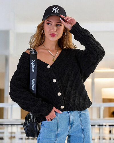 Royalfashion Pulover tricotat pentru femei cu nasturi