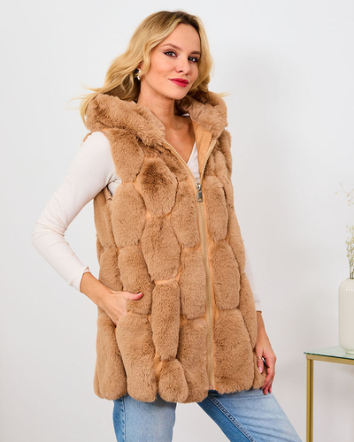 Royalfashion Vesta din blană artificială pentru femei, bej