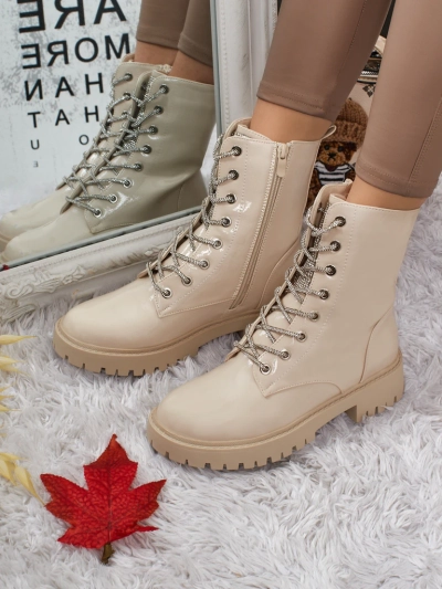 Botine de damă lăcuite cu șireturi Fjorra