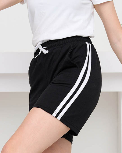 Pantaloni scurți negri cu dungi pentru damă - Îmbrăcăminte