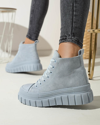 Cizme sport cu șiret pentru femei de culoare albastru deschis a'la sneakers Netara - Încălțăminte
