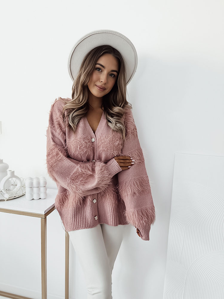 Royalfashion Cardigan roz aprins pentru femei cu nasturi