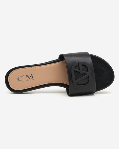 Papuci dama negri cu ornament pe centura Mebena - Incaltaminte