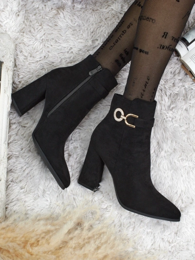 Botine damă eco piele întoarsă cu toc gros Victi