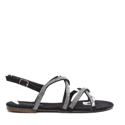 Czarne sandały z cyrkoniami Margarita- Obuwie