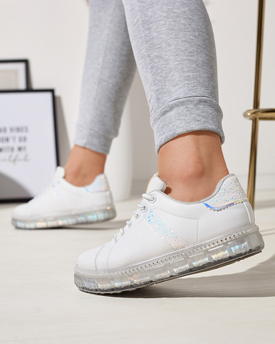 Pantofi sport de damă de culoare albă cu inserții gri Asxa- Footwear