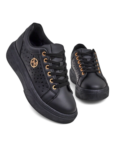 Sneakers de damă Kalista Nero – platforme negre din piele ecologică, colecția de primăvară