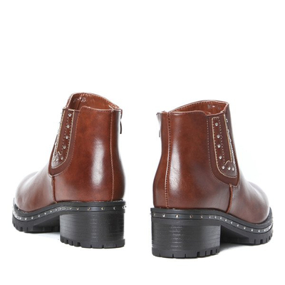 Brązowe botki na grubym obcasie Jo- Obuwie