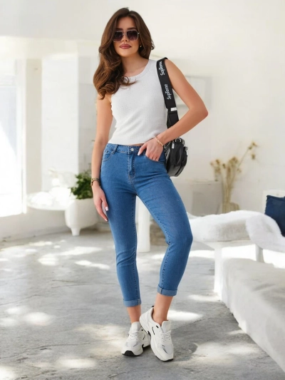 Royalfashion Pantaloni din denim pentru femei, din bumbac, tapered