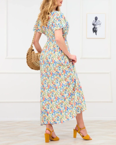 Rochie maxi galbenă cu motive florale pentru femei - Îmbrăcăminte
