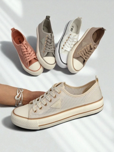 Aurelia Beige - tenîsên qumaşê yên jinan ên bi tabana daîre 3 cm