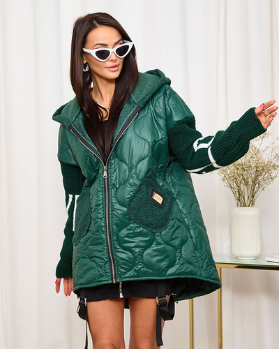Royalfashion Jachetă matlasată pentru femei verde închis cu piele de oaie