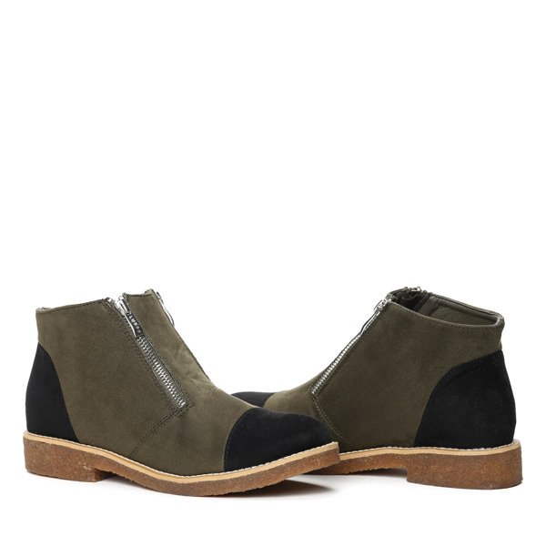 Zielono-czarne botki z suwakami Emilie- Obuwie