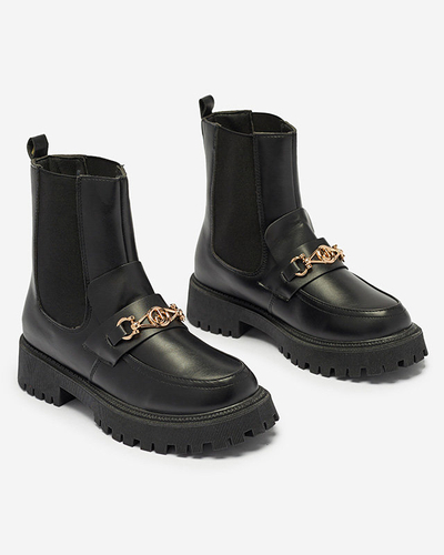 OUTLET Cizme din piele ecologică pentru femei, izolate, negre, cu ornament Fera - Încălțăminte