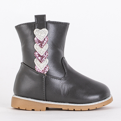 Cizme gri pentru fete cu partea superioară decorativă Nokimi-Shoes