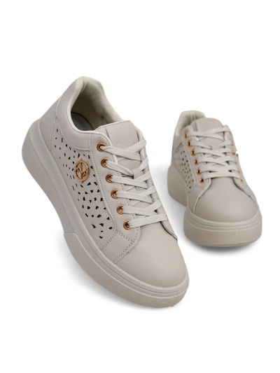 Sneakers de damă Callista bej, piele ecologică, de primăvară, cu toc plat