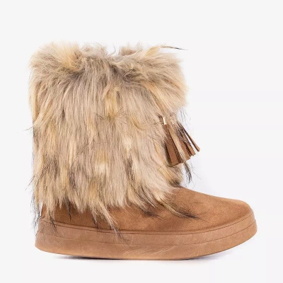 OUTLET Cizme de zapada dama maro deschis cu decoratiuni Astride - Incaltaminte