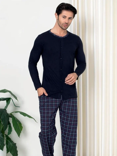 Pyjama de bumbac în carouri Royalfashion pentru bărbați