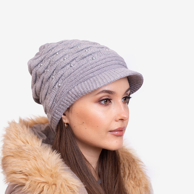Palarie gri de dama calduroasa cu perle - Accesorii