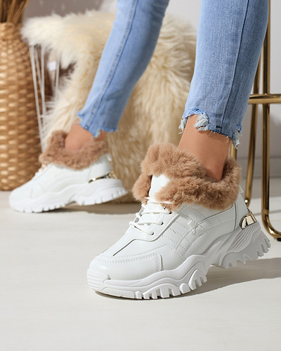 Pantofi sport dama alb cu blana Flixi - Incaltaminte
