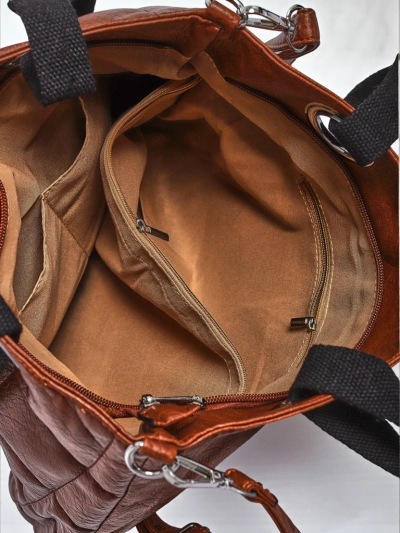 Calista brown eco-leather handbag with studs 41x35 cm