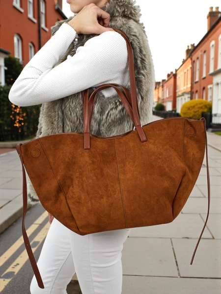 Geantă de damă shopper eco din piele întoarsă cu o geantă mai mică din piele eco inclusă, set 2 în 1 Elinea