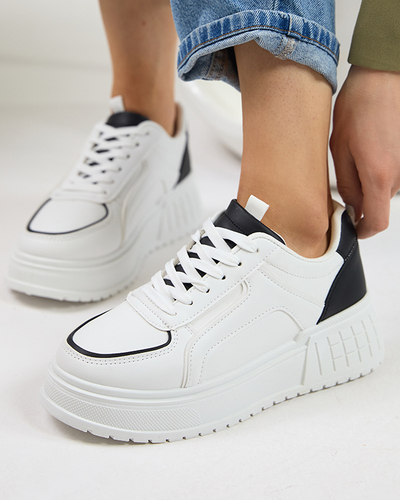 Pantofi sport dama alb-negru din piele ecologica pe platforma Cerecha - Incaltaminte