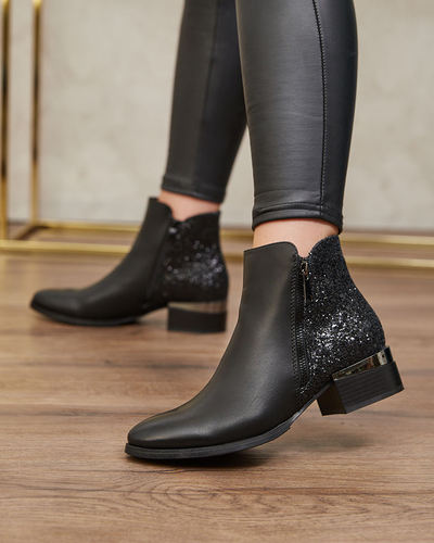 Royalfashion Cizme negre de damă cu brocart Brosecco