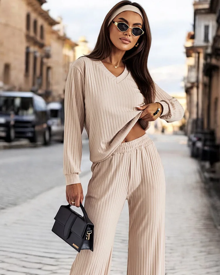 Royalfashion Set din bumbac cu nervuri pentru femei