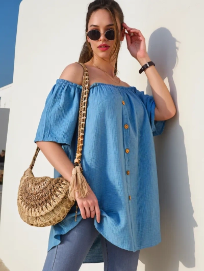 Bluză din bumbac pentru femei Royalfashion în stil spaniol cu butoane decorative