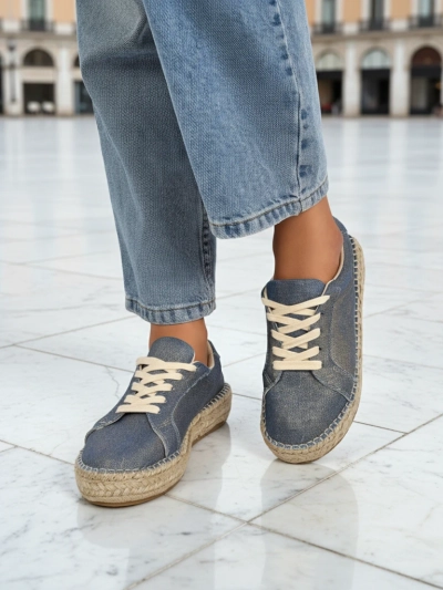 Aurelia Denim Espadrillos – sneakers de damă cu toc plat și material textil