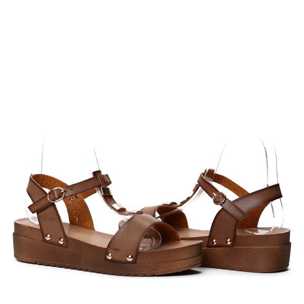 Brązowe sandały na platformie - Obuwie
