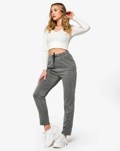 Pantaloni gri din stofă pentru femei PLUS SIZE- Îmbrăcăminte