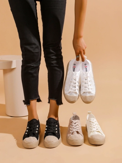 Papuci din dantelă Royalfashion pentru femei cu strasuri Nille