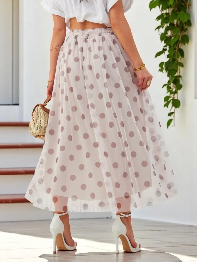Fustă midi din viscoză pentru femei Royalfashion cu buline din tul