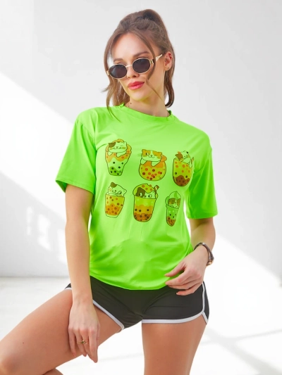 Set sportiv Royalfashion pentru femei cu tricou și șort Kitty Cat