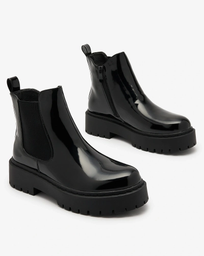 Royalfashion Cizme negre lăcuite fără toc pentru femei Glossy Chic