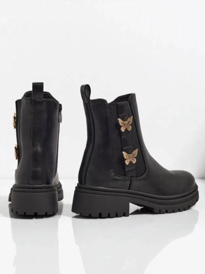 Botine de damă din piele ecologică cu fluturi Bravelle