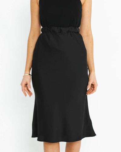 Fusta midi neagra satinata dama - Imbracaminte