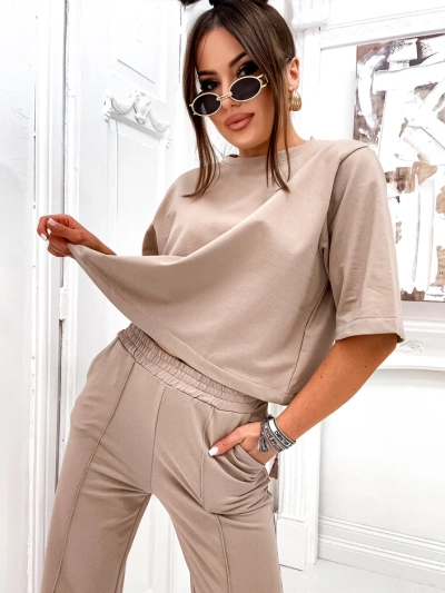 Royalfashion Set din bumbac pentru femei cu pantaloni evazați