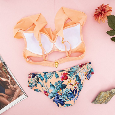 Costum de baie floral portocaliu - lenjerie de corp