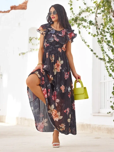 Rochie off-the-shoulder Royalfashion pentru femei, cu mâneci scurte, în diverse modele florale