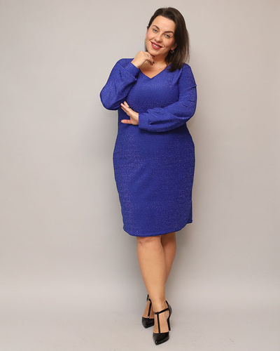 Royalfashion Rochie pentru femei strălucitoare înainte de genunchi în albastru marin PLUS SIZE