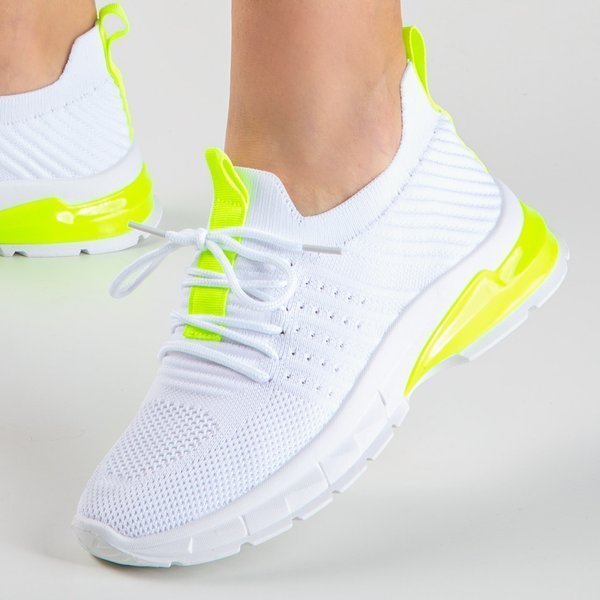 OUTLET Încălțăminte de sport albă cu inserții Brighton galben neon - Încălțăminte