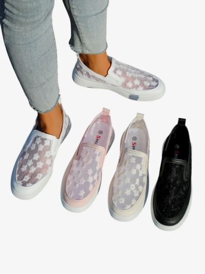 Royalfashion Mocasini cu plasă pentru femei cu flori Emzos