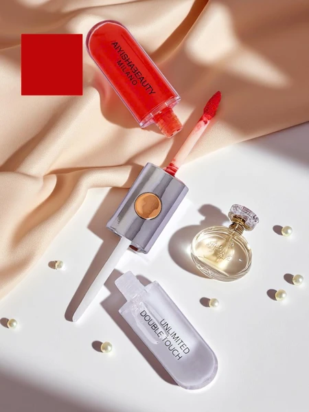 Ruj și luciu de buze transparent 2-în-1 Hot Red