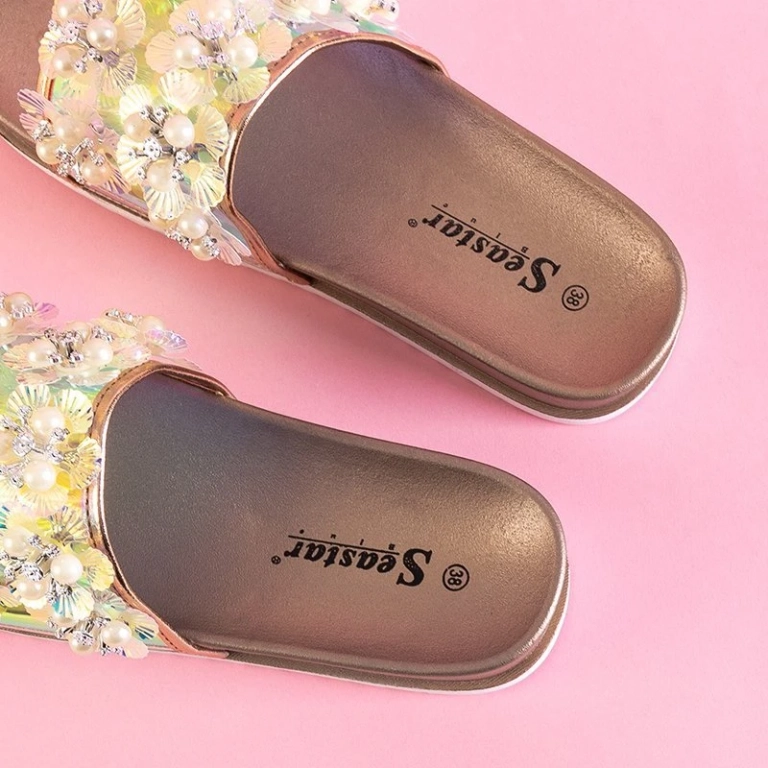 OUTLET Sandale cu platformă pentru femei, cu ornamente din aur roz Maurelle - Încălțăminte